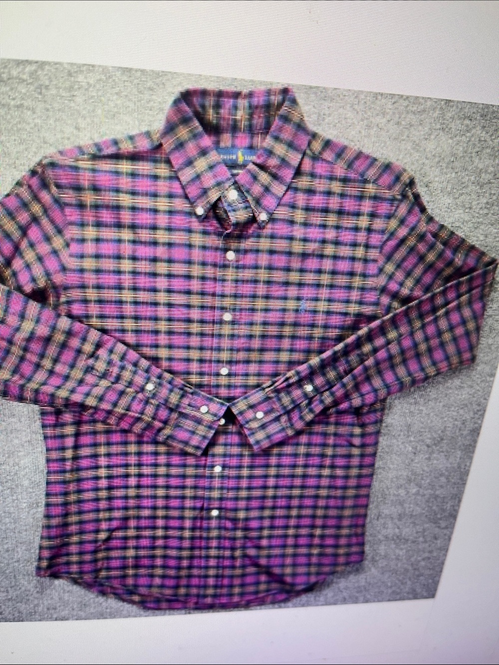 L.L. Bean Men's Pink and Purple Plaid Button-Down Shirt